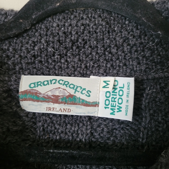 Vintage Aran Merino Wool Cable Knit Fisherman Cardigan Grey - Picture 8 of 8